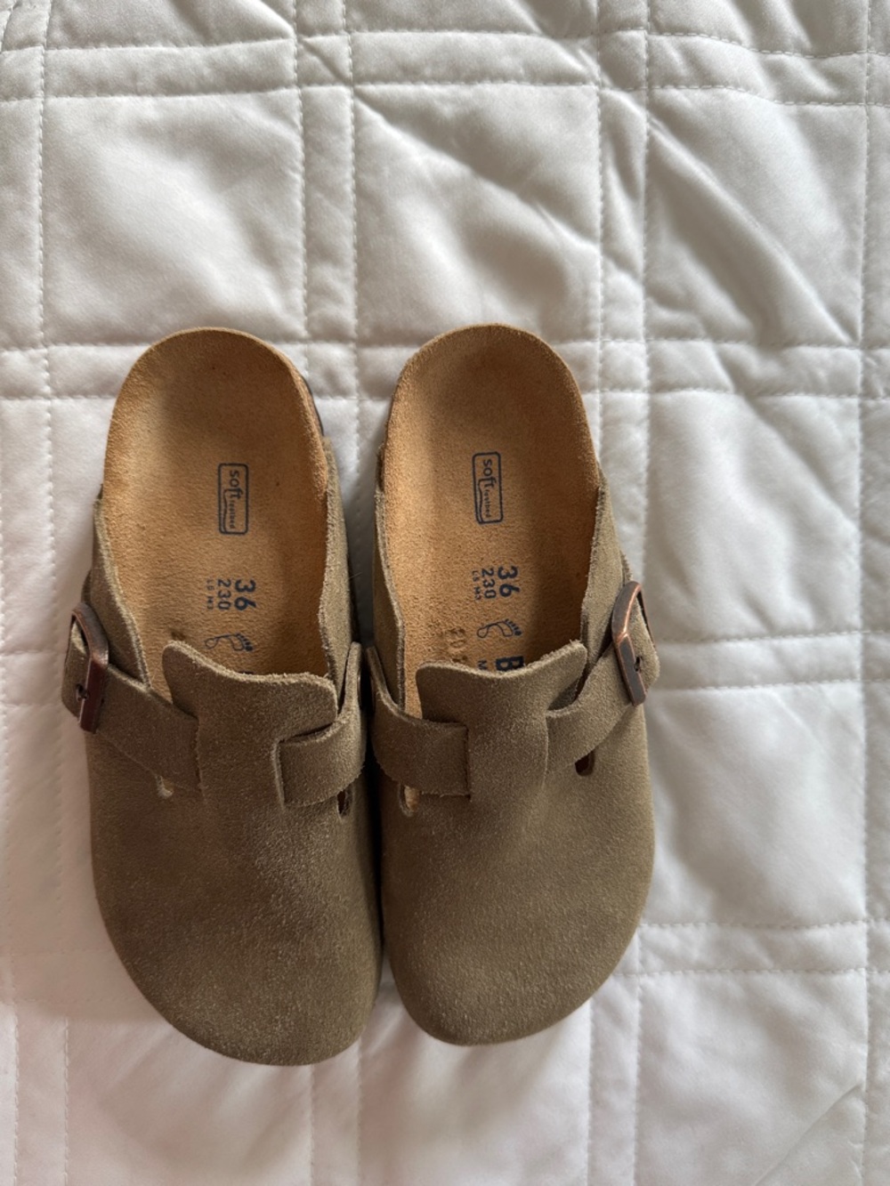 Birkenstock women’s Boston Suede Slip-On Clog in Taupe with Buckle size 36 NWOT - Picture 2 of 6